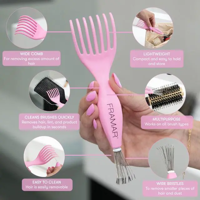 Alt view image 2 of 7 - Premium Hair Brush Cleaner Tool, Hairbrush Cleaner Tool Pink | Brush Cleaner Tool for All Types, Comb Cleaner, 2 in 1 Design Removes Hair & Build up Instantly
