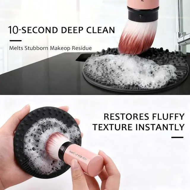 Alt view image 3 of 7 - Makeup Brush Cleaner, Make Up Brush Cleaner Cleanser Solution + Brush Cleaner Mat, Make Up Cleaner for Brushes, Sponges, Deep Clean Brush Shampoo, Gentle Formula Cruelty Free & Vegan 2Pcs Set