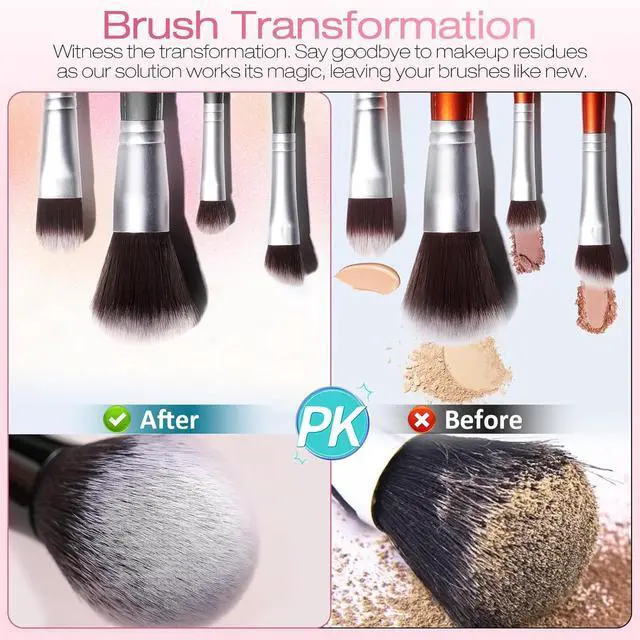 Alt view image 7 of 7 - Makeup Brush Cleaner, Make Up Brush Cleaner Cleanser Solution + Brush Cleaner Mat, Make Up Cleaner for Brushes, Sponges, Deep Clean Brush Shampoo, Gentle Formula Cruelty Free & Vegan 2Pcs Set