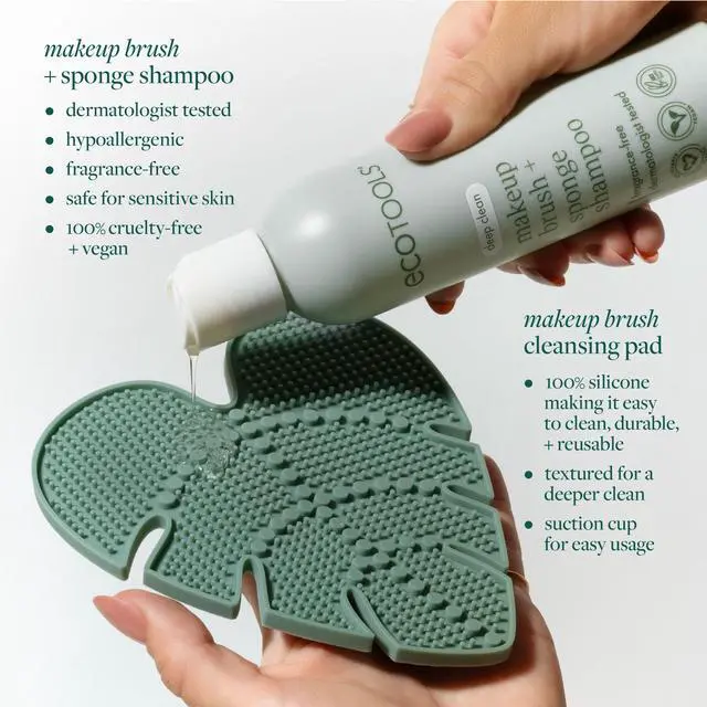 Alt view image 3 of 7 - Brush Cleaner Mat + Deep Clean Shampoo Bundle, 2 Piece Set | Clean tools fast, makeup brush cleaning mat for brushes and sponges, silicone brush cleaner, plant-based shampoo
