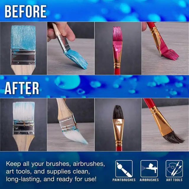 Alt view image 4 of 5 - Brush Cleaner and Restorer, 4 Ounce Bottle | Cleans Paint Brushes, Airbrushes, Art Tools - Cleaning Solution to Remove Dried On Acrylic, Oil and Water-Based Paint Colors