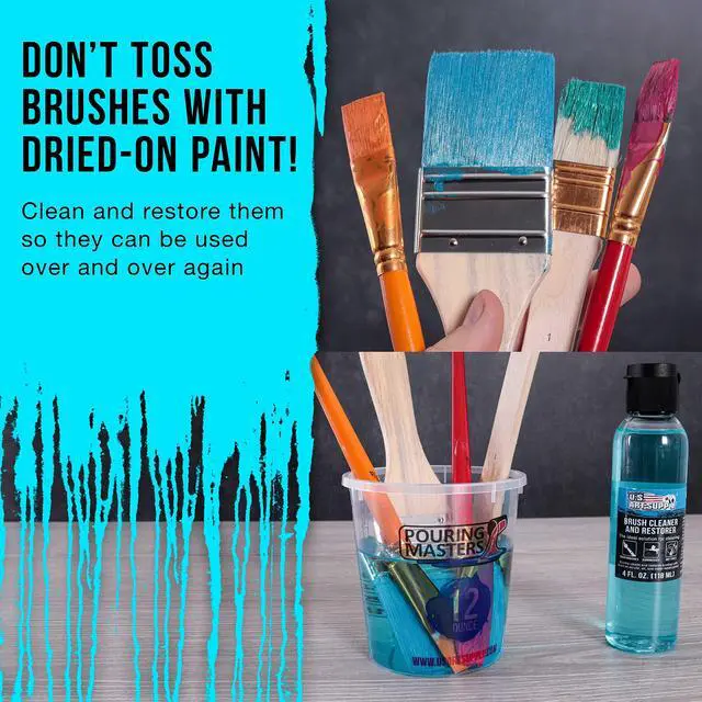 Alt view image 3 of 5 - Brush Cleaner and Restorer, 4 Ounce Bottle | Cleans Paint Brushes, Airbrushes, Art Tools - Cleaning Solution to Remove Dried On Acrylic, Oil and Water-Based Paint Colors