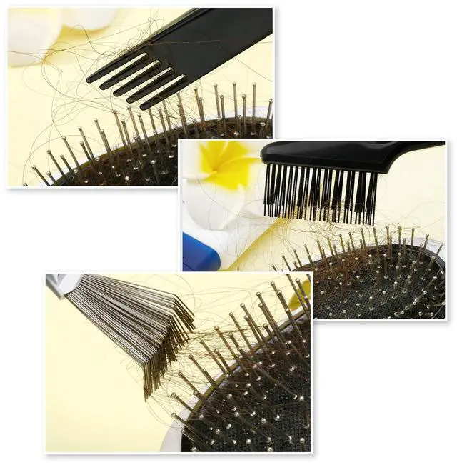 Alt view image 4 of 6 - 2 Pack Hair Brush Cleaner,Wood Color,Black Polished Wooden Handle Rake | Dual Rake and Brush Cleaner, Removes Hair, Dust and Buildup, Mini Accessory for Home and Salon
