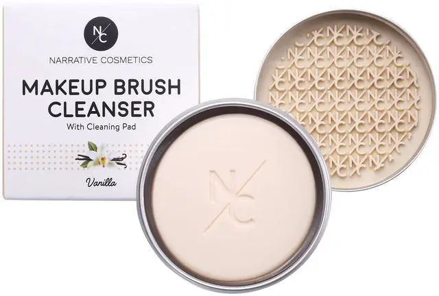 Main image of Makeup Brush Cleaner Soap with Silicone Scrubber Pad | Solid Cleanser for Brushes & Beauty Blenders | Vegan, Cruelty-Free, Avocado Jojoba Argan Oil, Vanilla Scent, 2.45 Oz