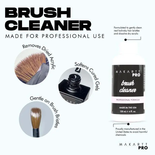 Alt view image 2 of 6 - Acrylic Nail Brush Cleaner, Made in USA, 4oz/118ml | Acrylic Brush Care Solution for Kolinsky & Acrylic Brushes, Removes Residue, Prevents Hardening, Extends Brush Life
