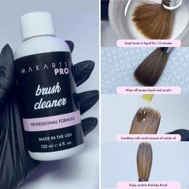 Alt view image 5 of 6 - Acrylic Nail Brush Cleaner, Made in USA, 4oz/118ml | Acrylic Brush Care Solution for Kolinsky & Acrylic Brushes, Removes Residue, Prevents Hardening, Extends Brush Life