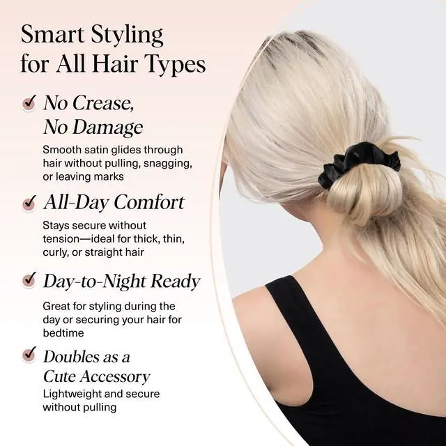 Alt view image 3 of 7 - Satin Scrunchies for Women | For All Hair Types - Black, 5pcs | Wake Up Frizz-Free, No Crease Hair Ties, Softer Than Silk Scrunchies, Stylish Hair Accessories For All Hair Types