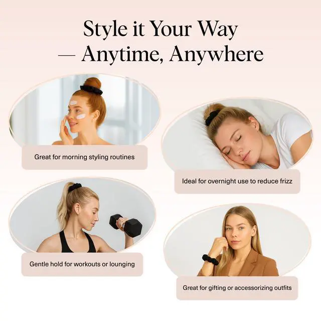 Alt view image 5 of 7 - Satin Scrunchies for Women | For All Hair Types - Black, 5pcs | Wake Up Frizz-Free, No Crease Hair Ties, Softer Than Silk Scrunchies, Stylish Hair Accessories For All Hair Types