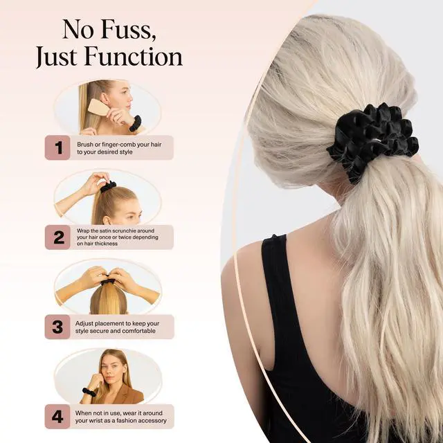 Alt view image 6 of 7 - Satin Scrunchies for Women | For All Hair Types - Black, 5pcs | Wake Up Frizz-Free, No Crease Hair Ties, Softer Than Silk Scrunchies, Stylish Hair Accessories For All Hair Types
