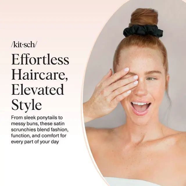 Alt view image 7 of 7 - Satin Scrunchies for Women | For All Hair Types - Black, 5pcs | Wake Up Frizz-Free, No Crease Hair Ties, Softer Than Silk Scrunchies, Stylish Hair Accessories For All Hair Types