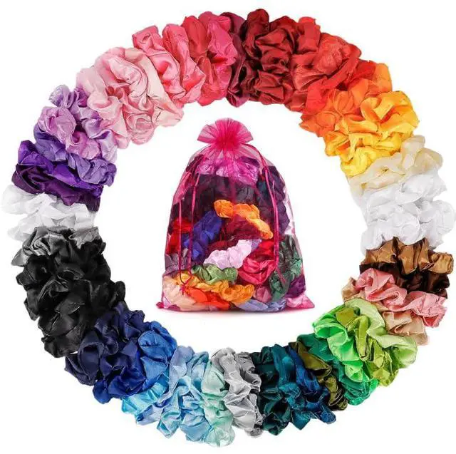 Main image of Satin Scrunchies for Women & Girls - 60 Pack Silk Scrunchies for Curly Hair