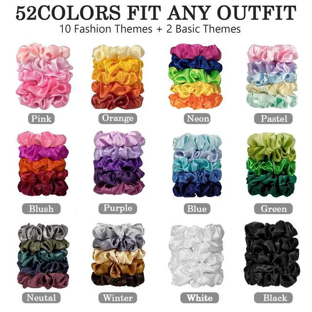 Alt view image 3 of 7 - Satin Scrunchies for Women & Girls - 60 Pack Silk Scrunchies for Curly Hair