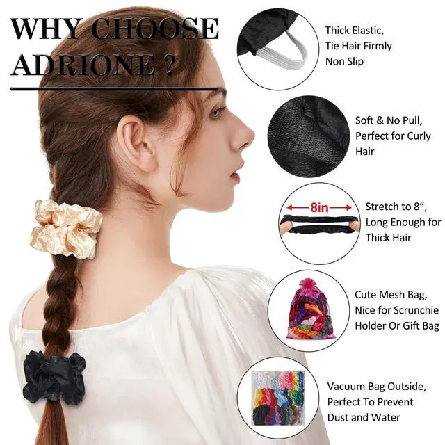 Alt view image 2 of 7 - Satin Scrunchies for Women & Girls - 60 Pack Silk Scrunchies for Curly Hair