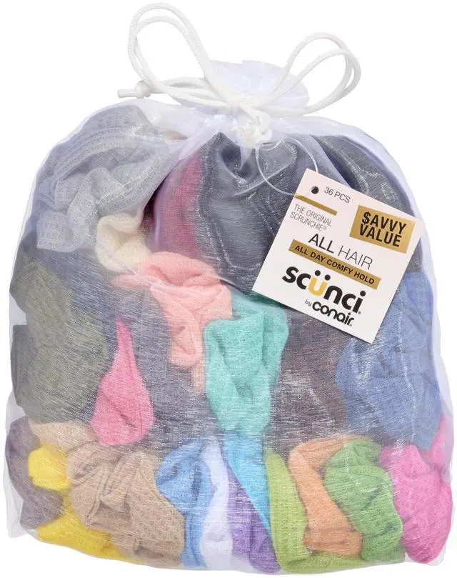 Main image of Scünci Hair Scrunchies, Waffle Knit Cotton, No-Damage, 36 Count | Machine-washable cotton-blend elastic hair ties for comfortable daily wear, wide assortment of colors to suit any look