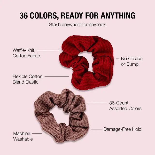 Alt view image 4 of 7 - Scünci Hair Scrunchies, Waffle Knit Cotton, No-Damage, 36 Count | Machine-washable cotton-blend elastic hair ties for comfortable daily wear, wide assortment of colors to suit any look