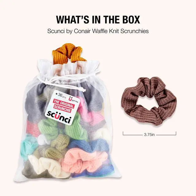 Alt view image 7 of 7 - Scünci Hair Scrunchies, Waffle Knit Cotton, No-Damage, 36 Count | Machine-washable cotton-blend elastic hair ties for comfortable daily wear, wide assortment of colors to suit any look