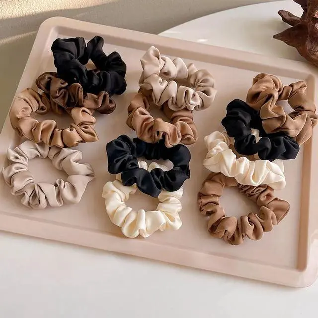 Alt view image 3 of 7 - 12 Pcs Satin Silk Scrunchies Soft Hair Ties for Women & Girls, Thick Elastic Ponytail Holders, Hair Bands & Wrist Bracelets, Assorted Colors Scrunchies Hair Ties Silk Satin Scrunchy Hair Accessories