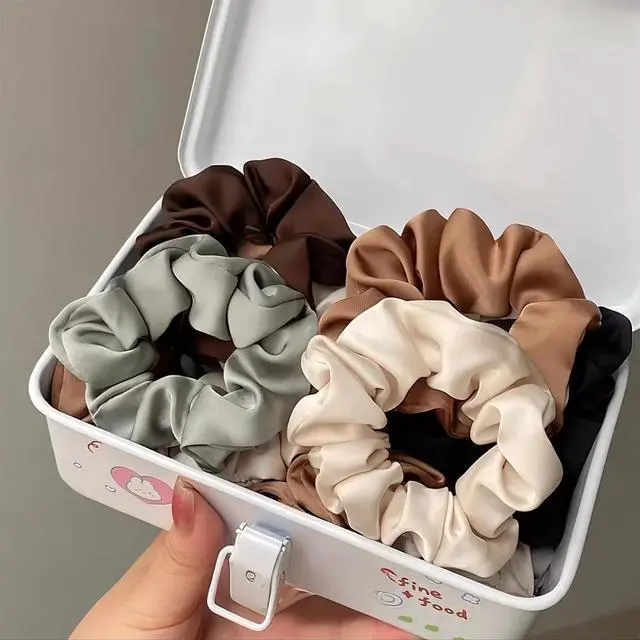 Alt view image 4 of 7 - 12 Pcs Satin Silk Scrunchies Soft Hair Ties for Women & Girls, Thick Elastic Ponytail Holders, Hair Bands & Wrist Bracelets, Assorted Colors Scrunchies Hair Ties Silk Satin Scrunchy Hair Accessories