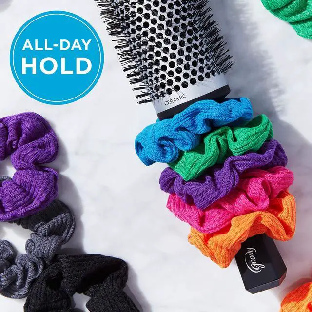 Alt view image 2 of 6 - Ouchless Jersey Scrunchies - 8 Ct, Assorted Neon Rainbow Tones, Damage-Free, Dentless & Secure Hold Hair Ties, Gentle Hair Accessories for Women & Men, All Day Comfort, All Hair Types