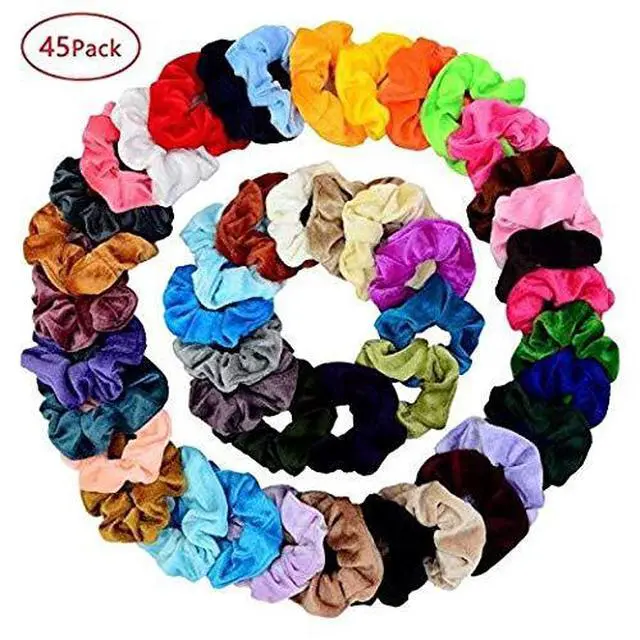 Alt view image 2 of 6 - 45 Pcs Velvet Hair Scrunchies Elastics Hair Bands for Women Girls | Soft Velvet Scrunchy Hair Ties For Ponytails Hair Ties Ropes Scrunchie Hair Accessories - Great Gift for Holiday Seasons
