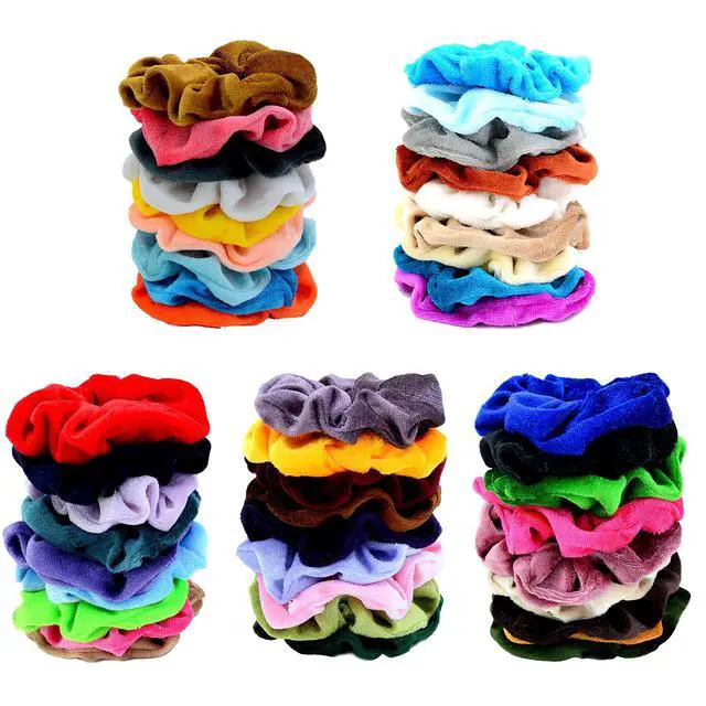 Alt view image 5 of 6 - 45 Pcs Velvet Hair Scrunchies Elastics Hair Bands for Women Girls | Soft Velvet Scrunchy Hair Ties For Ponytails Hair Ties Ropes Scrunchie Hair Accessories - Great Gift for Holiday Seasons