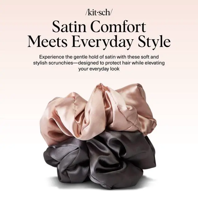 Alt view image 2 of 7 - Pillow Satin Scrunchies for Women -Blush/Charcoal, 2pcs | Wake Up Frizz-Free, No Crease Large Hair Ties, Softer Than Silk Scrunchies, Stylish Hair Accessories For All Hair Types