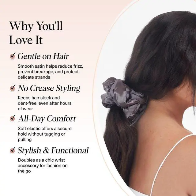 Alt view image 4 of 7 - Pillow Satin Scrunchies for Women -Blush/Charcoal, 2pcs | Wake Up Frizz-Free, No Crease Large Hair Ties, Softer Than Silk Scrunchies, Stylish Hair Accessories For All Hair Types