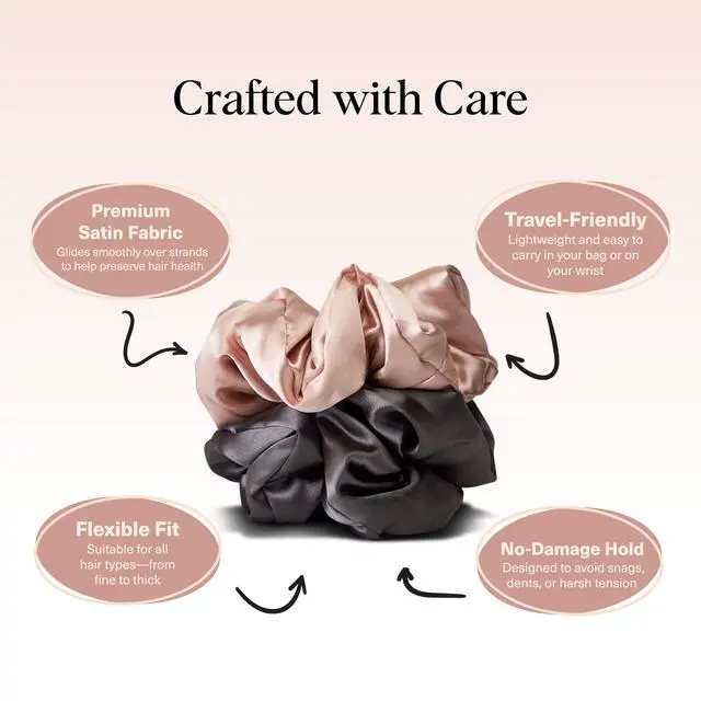 Alt view image 5 of 7 - Pillow Satin Scrunchies for Women -Blush/Charcoal, 2pcs | Wake Up Frizz-Free, No Crease Large Hair Ties, Softer Than Silk Scrunchies, Stylish Hair Accessories For All Hair Types