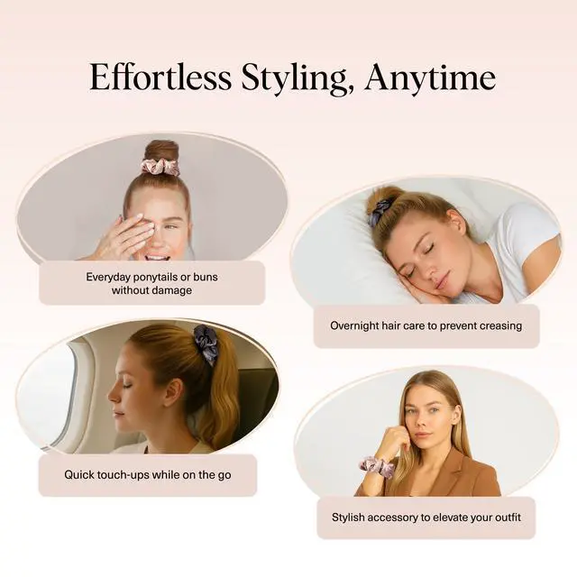 Alt view image 6 of 7 - Pillow Satin Scrunchies for Women -Blush/Charcoal, 2pcs | Wake Up Frizz-Free, No Crease Large Hair Ties, Softer Than Silk Scrunchies, Stylish Hair Accessories For All Hair Types