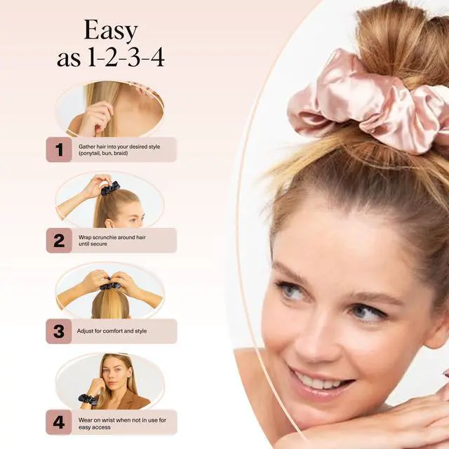 Alt view image 7 of 7 - Pillow Satin Scrunchies for Women -Blush/Charcoal, 2pcs | Wake Up Frizz-Free, No Crease Large Hair Ties, Softer Than Silk Scrunchies, Stylish Hair Accessories For All Hair Types