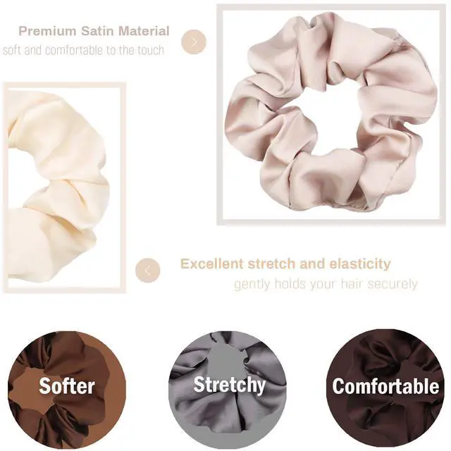 Alt view image 2 of 7 - Satin Scrunchies for Women, Soft Than Silk for Hair, Fashion Ties and Bands for Thin | Thick Hair Styling, 16 Pack (Neutral Color)