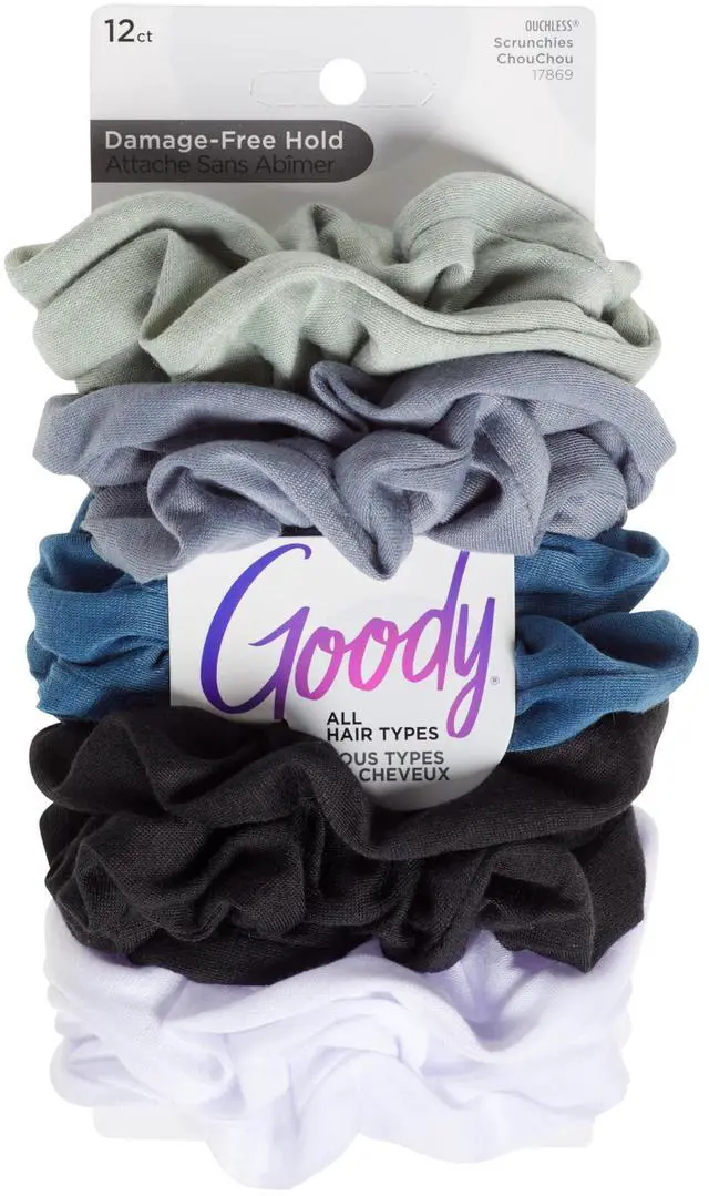 Main image of Ouchless Scrunchies for Women - 12 Ct, Assorted Cool Tones, Damage-Free & Secure Hold Hair Ties, Gentle Hair Accessories for Women & Men, All Day Comfort, All Hair Types