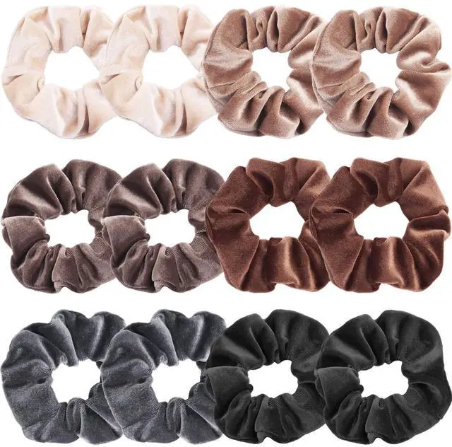 Main image of Scrunchies for Women, 12 Pcs Neutral Velvet Scrunchies for Hair, Classic Elastic Thick Scrunchy Hair Bands Ties, Soft Ropes Ponytail Holder Hair Accessories