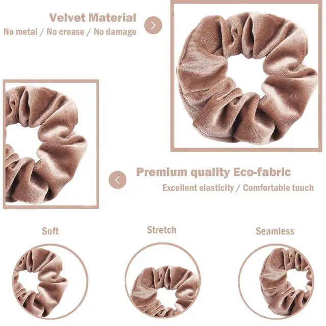 Alt view image 2 of 7 - Scrunchies for Women, 12 Pcs Neutral Velvet Scrunchies for Hair, Classic Elastic Thick Scrunchy Hair Bands Ties, Soft Ropes Ponytail Holder Hair Accessories