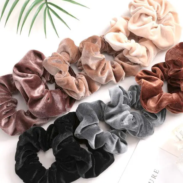 Alt view image 4 of 7 - Scrunchies for Women, 12 Pcs Neutral Velvet Scrunchies for Hair, Classic Elastic Thick Scrunchy Hair Bands Ties, Soft Ropes Ponytail Holder Hair Accessories
