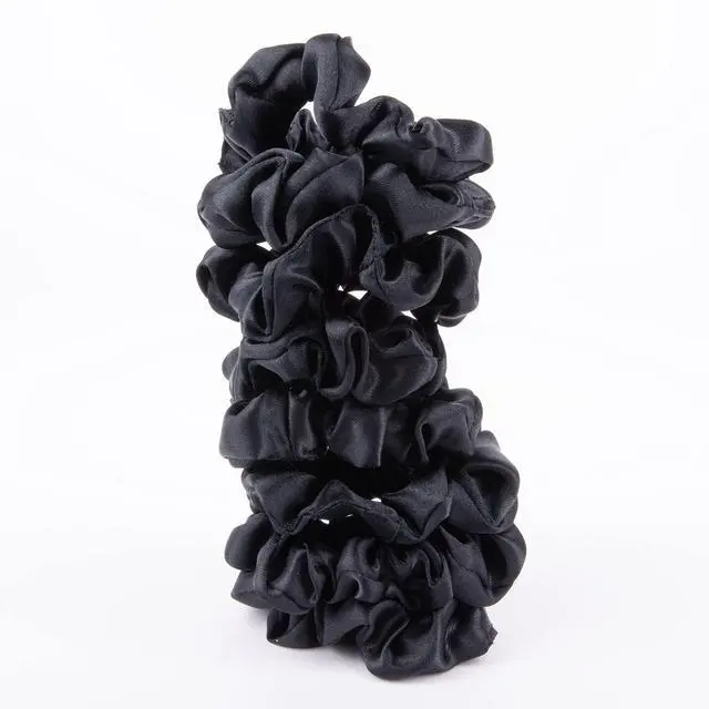 Alt view image 2 of 4 - Satin Scrunchies No Crease, No Damage Hair Ties Frizz Free, Gentle, Stylish Scrunchies. Black, 8 Count, For Thin and Normal Hair