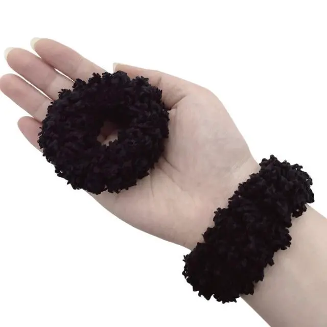 Alt view image 4 of 5 - 8pcs Plush Scrunchie Hair ties Large Scrunchie fluffy tied Hair Rope Cute Elastic Hair Bands Scrubchy Hair Accessories for Women and Girls (Black)