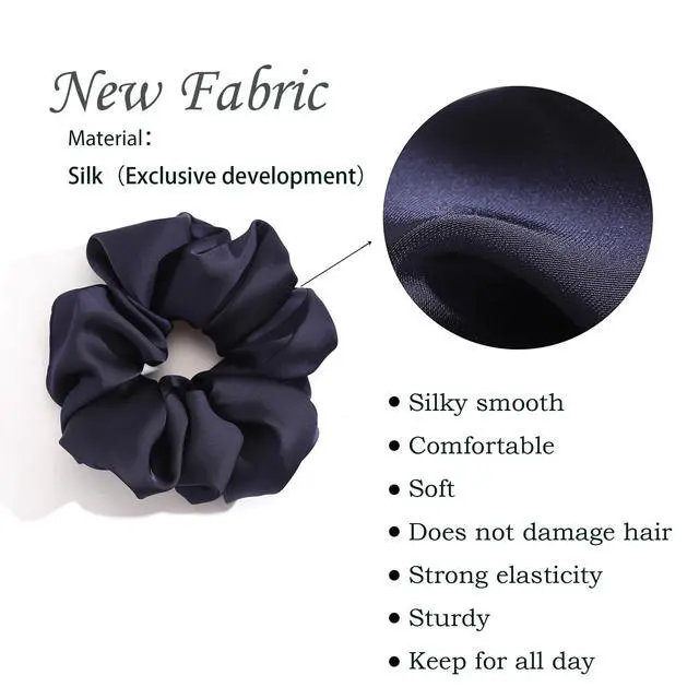 Alt view image 3 of 7 - 4 PCS Large Satin Silk Scrunchies for Women Big Hair Scrunchies Thick Hair | Stretched 10" Length/No Damage/Diameter: 5 inches/Gift Box/All Hairstyles/Black Navy Brown Champagne