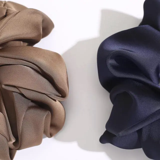 Alt view image 5 of 7 - 4 PCS Large Satin Silk Scrunchies for Women Big Hair Scrunchies Thick Hair | Stretched 10" Length/No Damage/Diameter: 5 inches/Gift Box/All Hairstyles/Black Navy Brown Champagne