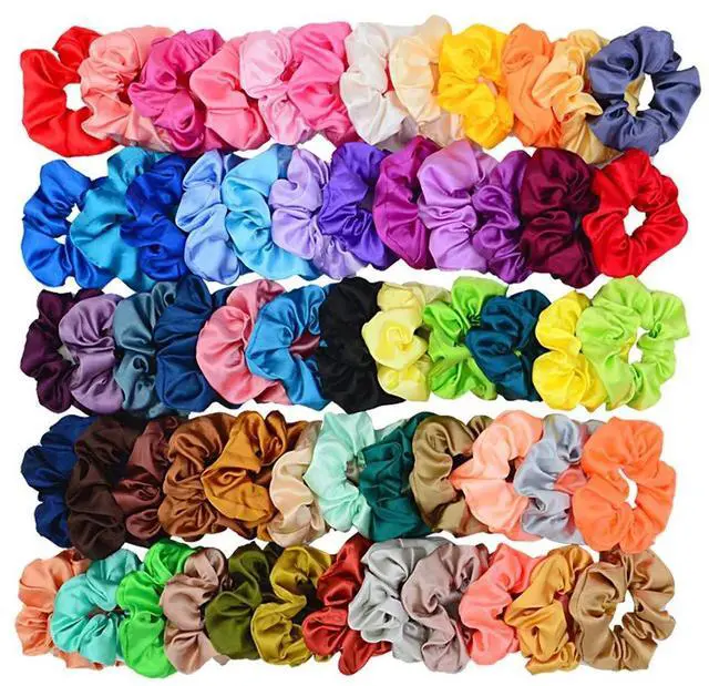 Main image of 60 Colors Silk Large Satin Hair Scrunchies Elastic Hair Bobbles | Ponytail Holder Hair Scrunchy Vintage Hair Ties Accessories for Women Girls