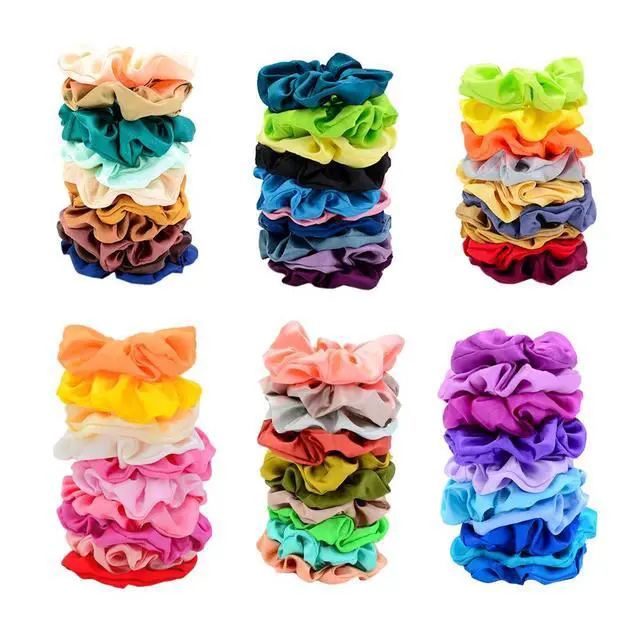 Alt view image 2 of 7 - 60 Colors Silk Large Satin Hair Scrunchies Elastic Hair Bobbles | Ponytail Holder Hair Scrunchy Vintage Hair Ties Accessories for Women Girls