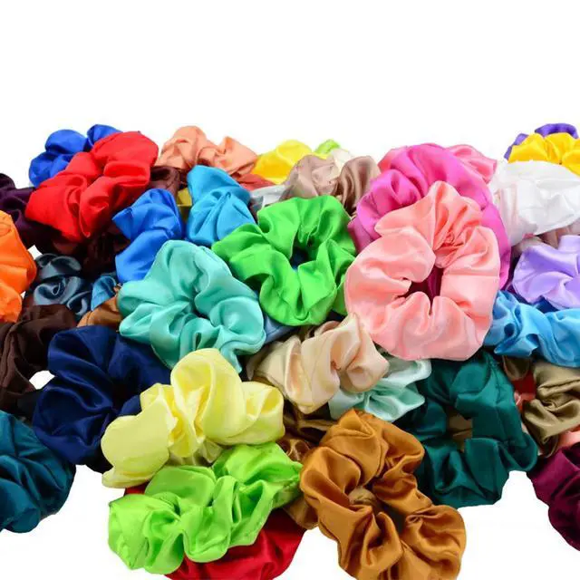 Alt view image 5 of 7 - 60 Colors Silk Large Satin Hair Scrunchies Elastic Hair Bobbles | Ponytail Holder Hair Scrunchy Vintage Hair Ties Accessories for Women Girls