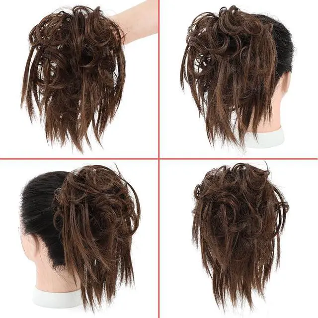 Alt view image 2 of 6 - Messy Bun Hair Piece,Synthetic Tousled updo Short Ponytail Faux Hair Scrunchie with Elastic Rubber Band Fake Hair Bun for Women (Chestnut Brown)