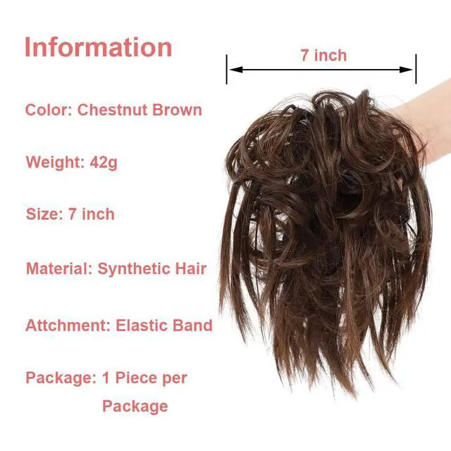 Alt view image 3 of 6 - Messy Bun Hair Piece,Synthetic Tousled updo Short Ponytail Faux Hair Scrunchie with Elastic Rubber Band Fake Hair Bun for Women (Chestnut Brown)