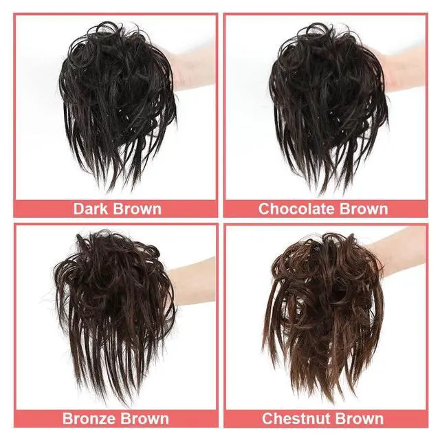 Alt view image 6 of 6 - Messy Bun Hair Piece,Synthetic Tousled updo Short Ponytail Faux Hair Scrunchie with Elastic Rubber Band Fake Hair Bun for Women (Chestnut Brown)