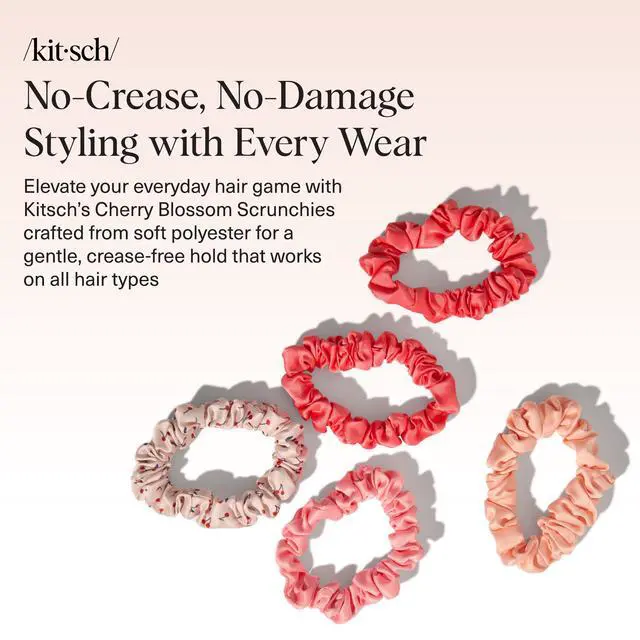 Alt view image 2 of 7 - Ultra-Petite Satin Scrunchies for Women - Cherry Blossom, 5pcs | Wake Up Frizz-Free, No Crease Hair Ties, Softer Than Silk Scrunchies, Stylish Hair Accessories For All Hair Types