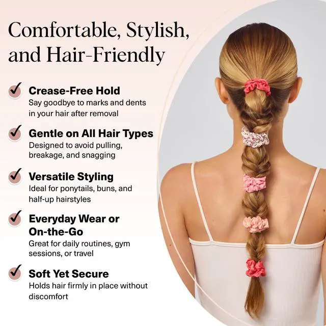 Alt view image 3 of 7 - Ultra-Petite Satin Scrunchies for Women - Cherry Blossom, 5pcs | Wake Up Frizz-Free, No Crease Hair Ties, Softer Than Silk Scrunchies, Stylish Hair Accessories For All Hair Types
