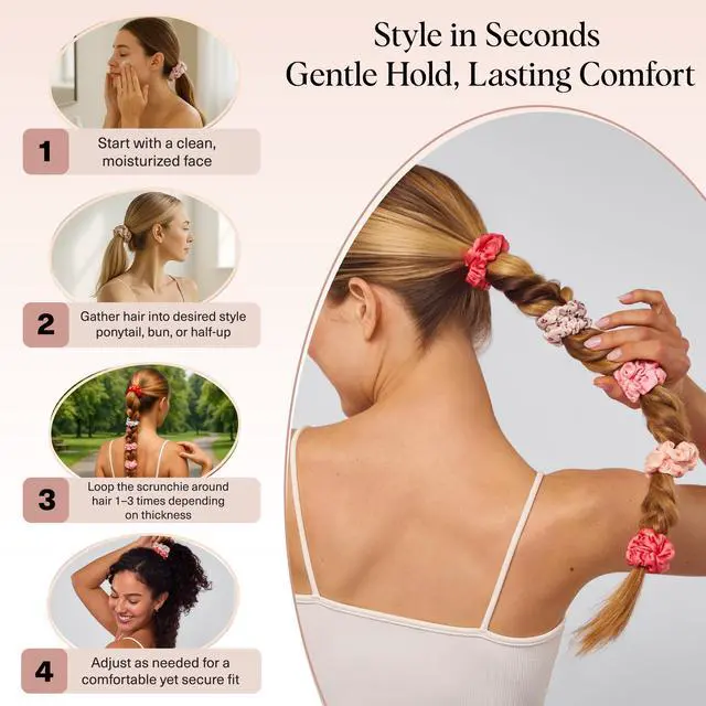 Alt view image 7 of 7 - Ultra-Petite Satin Scrunchies for Women - Cherry Blossom, 5pcs | Wake Up Frizz-Free, No Crease Hair Ties, Softer Than Silk Scrunchies, Stylish Hair Accessories For All Hair Types