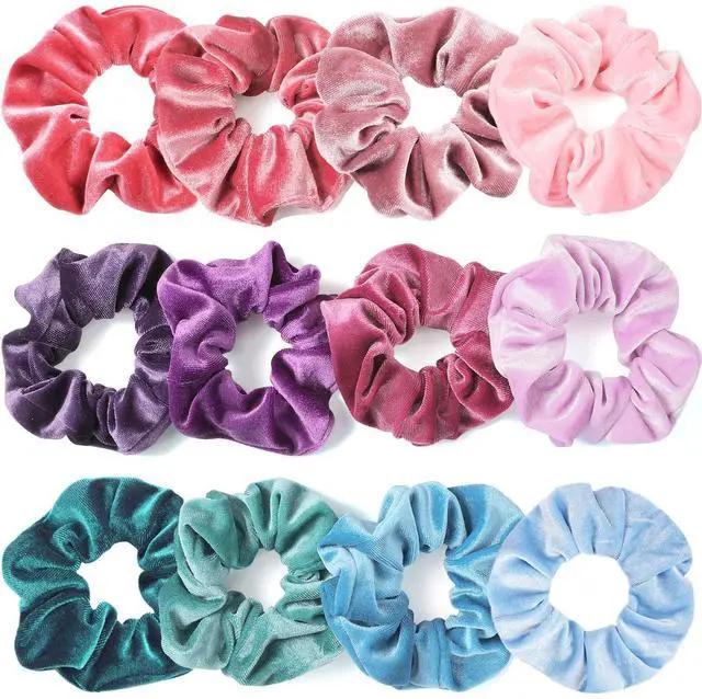 Main image of Scrunchies for Girls, 12 Pcs Velvet Scrunchies for Hair, Soft Ponytail Holder, Cute Colors Elastic Hair Bands for Teens and Women