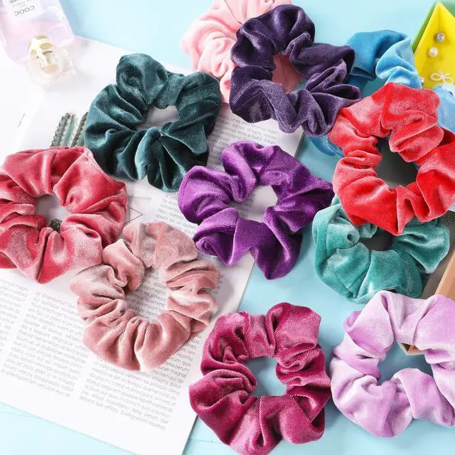 Alt view image 5 of 7 - Scrunchies for Girls, 12 Pcs Velvet Scrunchies for Hair, Soft Ponytail Holder, Cute Colors Elastic Hair Bands for Teens and Women